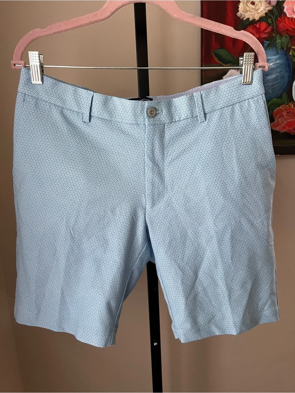 Peter Miller golf Men's Light Blue Textured Cotton Shorts